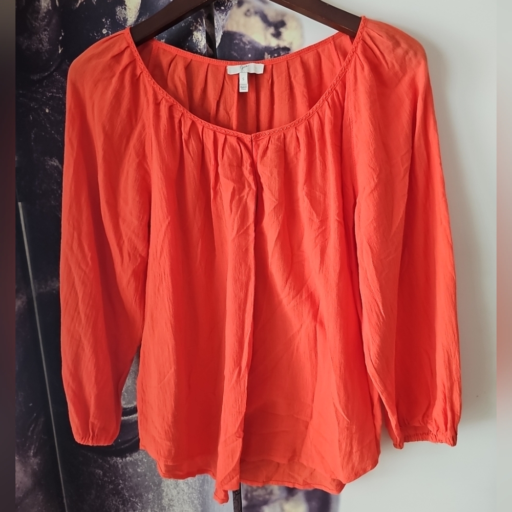 JOIE Women's Orange Cotton‎ Round Neck Popover Long Sleeve Size S